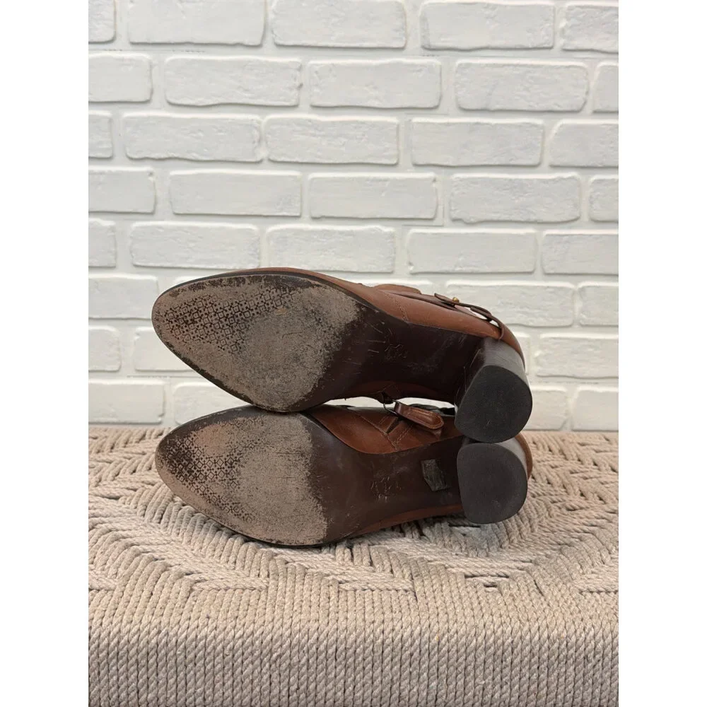 Tory Burch Miller Ankle Booties Brown Leather Buckle Strap Size 8
